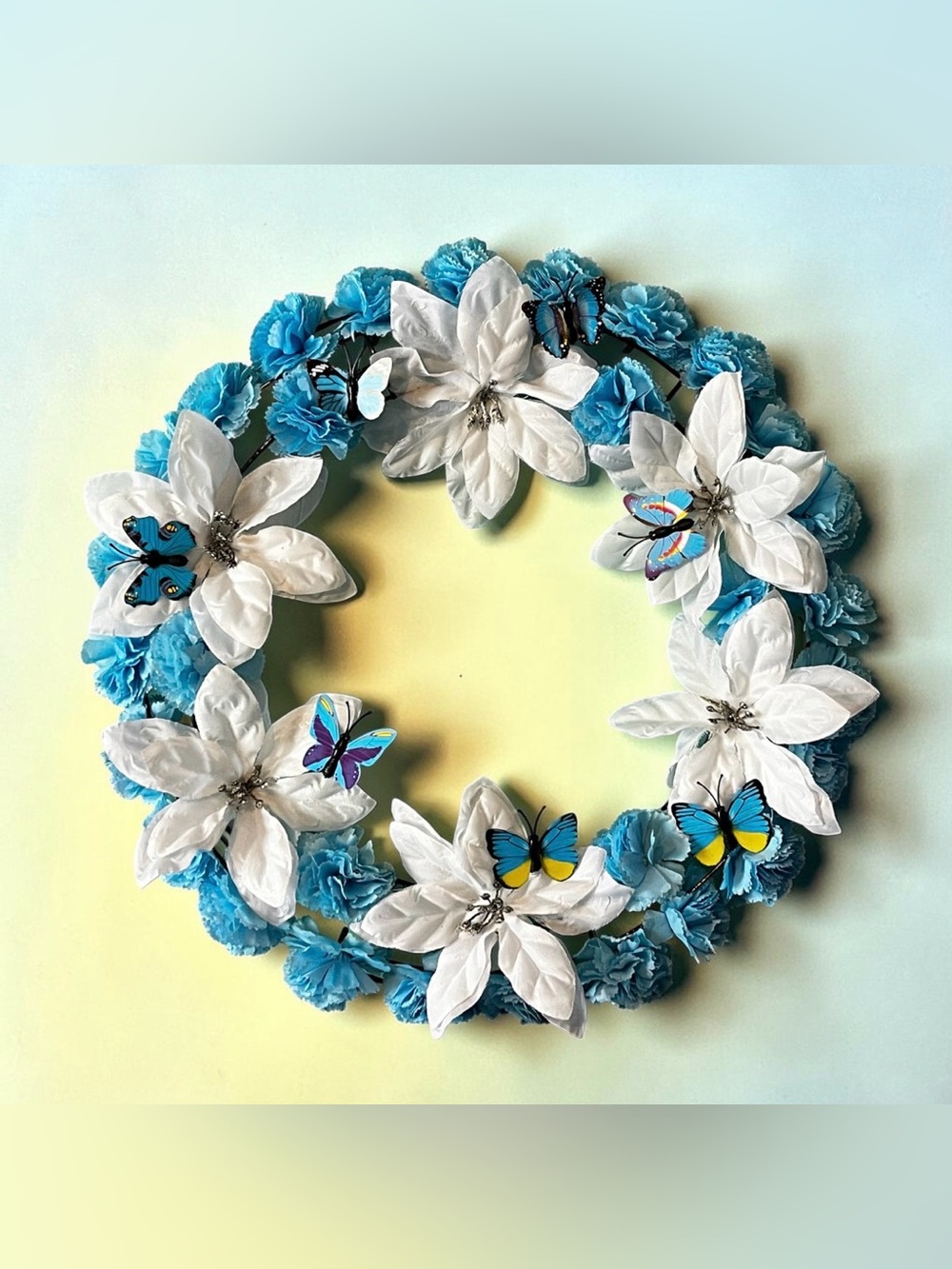 Blue & White Holiday Wreath with Butterfly Accents Hand Crafted - Picture 6 of 16